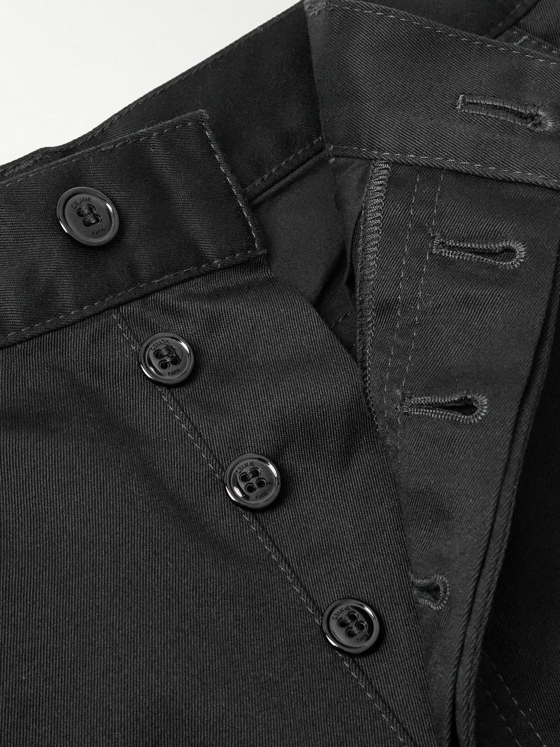 CELINE - Straight-Leg Distressed Cotton-Twill Cargo Shorts - Black
