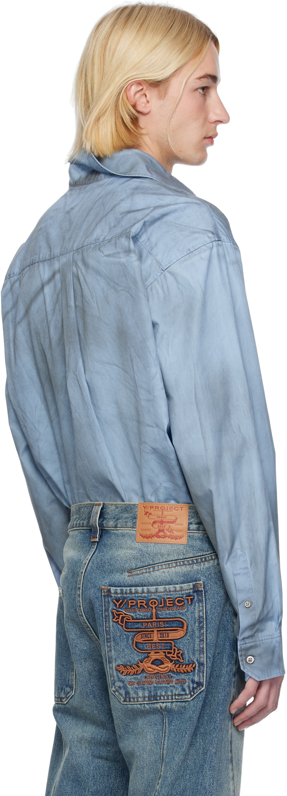 Y/Project Blue Spray Pinched Logo Shirt