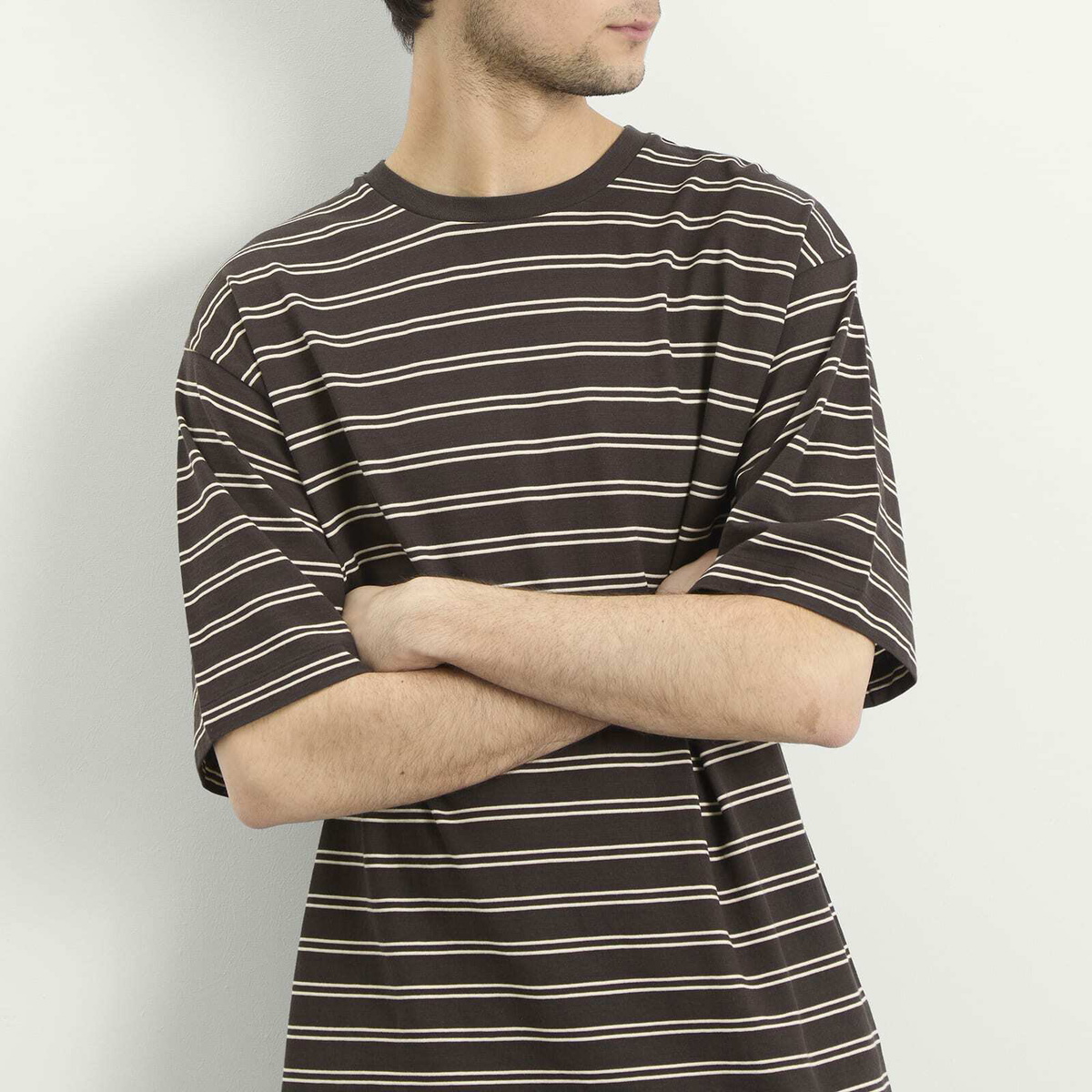 Kaptain Sunshine Men's Stripe Jersey Short Sleeve T-Shirt in Brown Wide Stripe