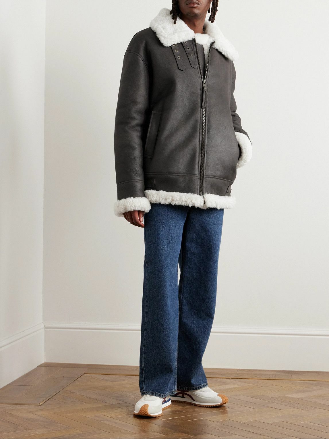 LOEWE - Oversized Shearling-Lined Leather Jacket - Brown Loewe