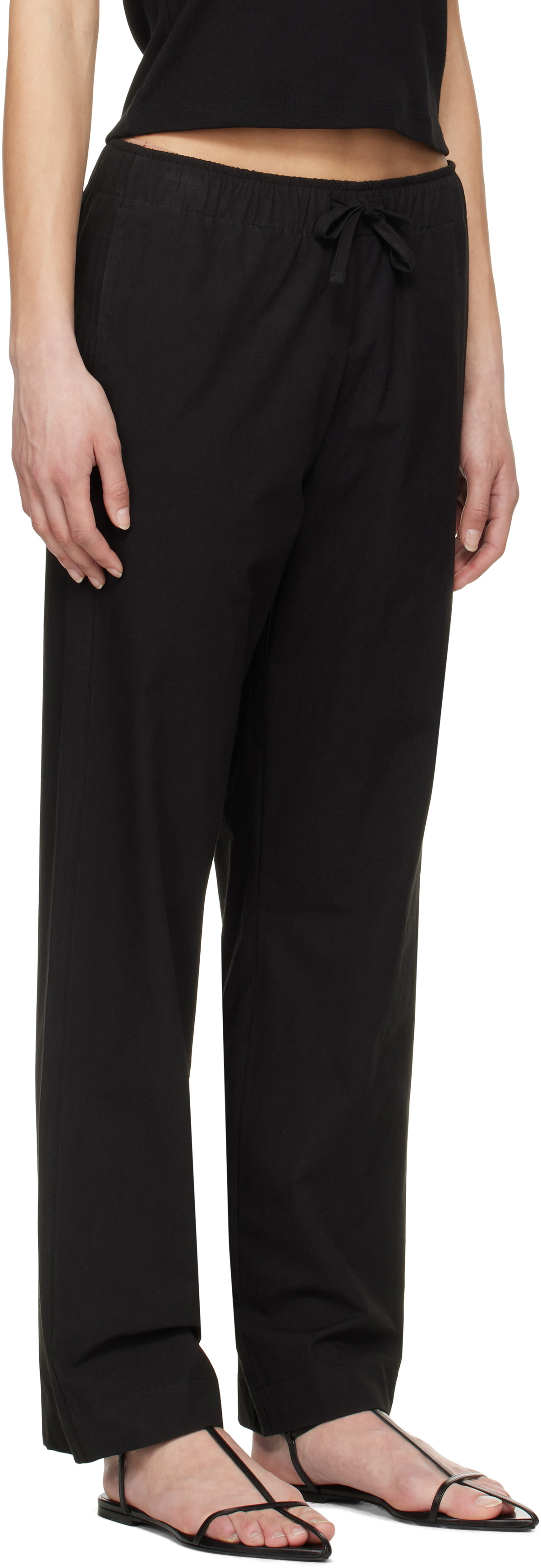 Nothing Written Black Cotton Drawstring Trousers