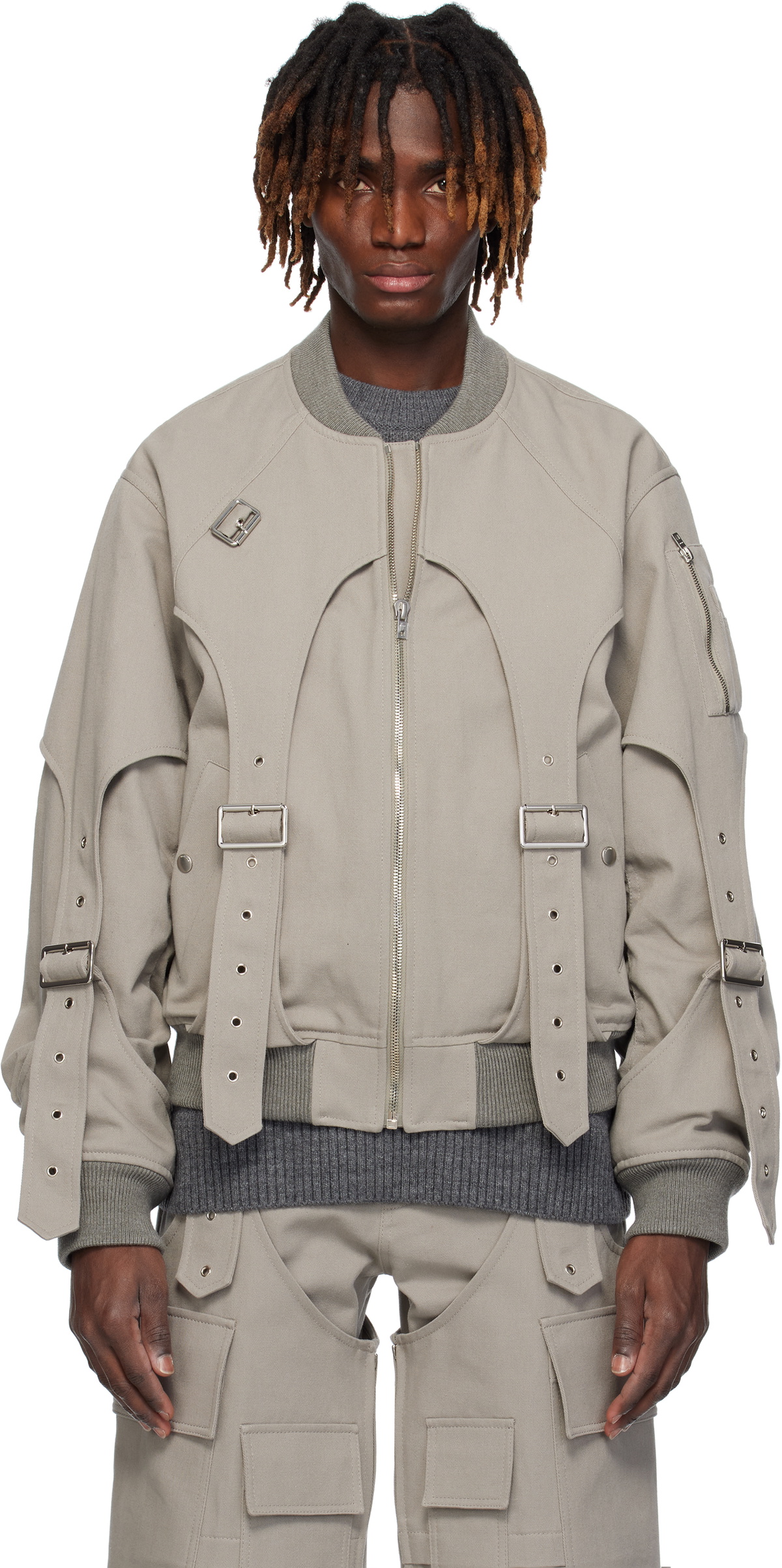 We11done Gray Double Layered MA-1 Bomber Jacket