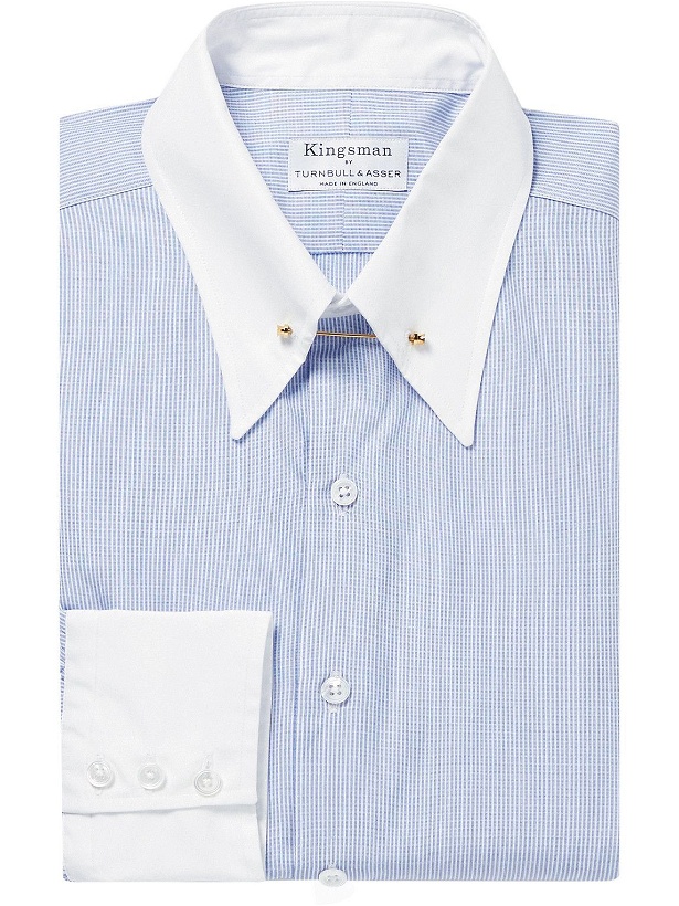 Photo: Kingsman - Turnbull & Asser Pinned-Collar Striped Cotton Shirt - Blue