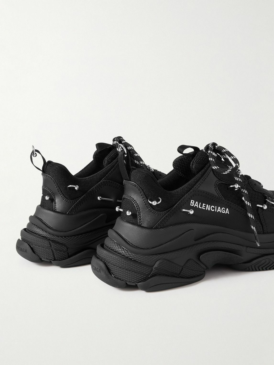 Balenciaga - Triple S Piercing Mesh, Rubber and Leather Sneakers