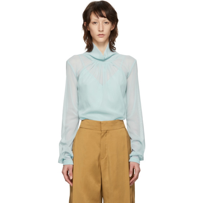 Photo: Victoria Beckham Blue Sheer Gathered Blouse