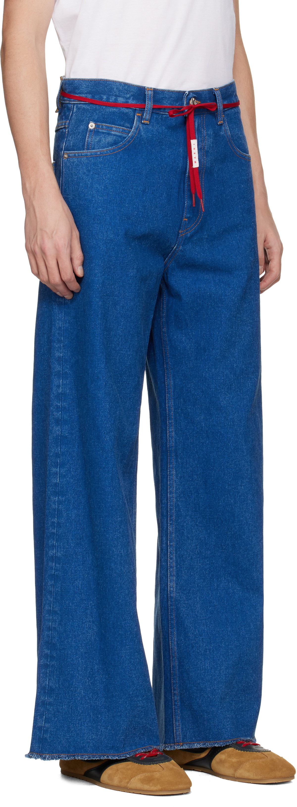 Marni Blue Low Rise 'Red Belt' Jeans