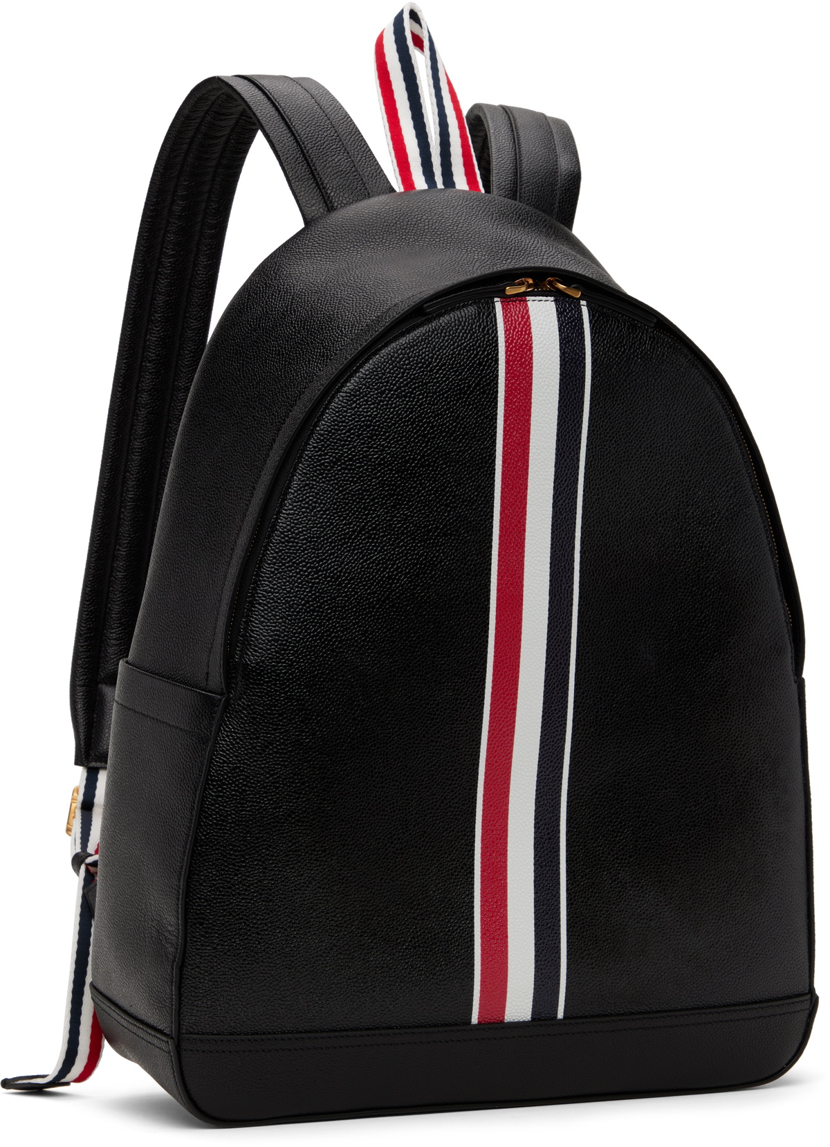 Thom Browne Black Pebble Grain RWB Stripe Backpack Thom Browne