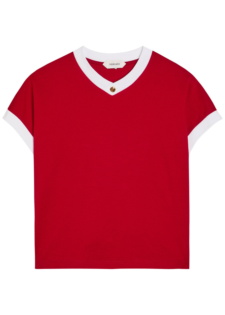 Versace Vintage Cropped Stretch-cotton T-shirt Red