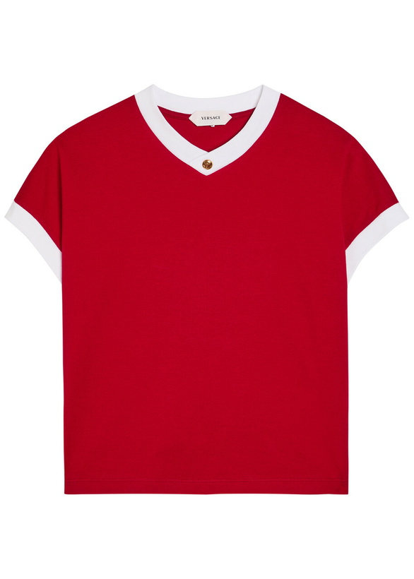 Photo: Versace Vintage Cropped Stretch-cotton T-shirt Red