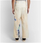 Sasquatchfabrix. - Paint-Splattered Wide-Leg Cotton-Blend Twill Trousers - White