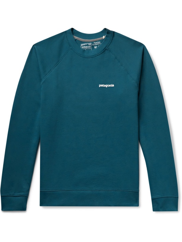 Photo: PATAGONIA - P-6 Printed Organic Loopback Cotton-Jersey Sweatshirt - Blue