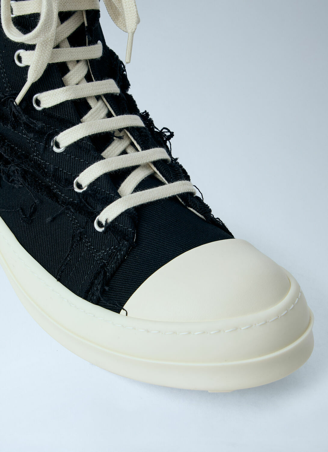 Rick Owens DRKSHDW Frayed Denim High-Top Sneakers