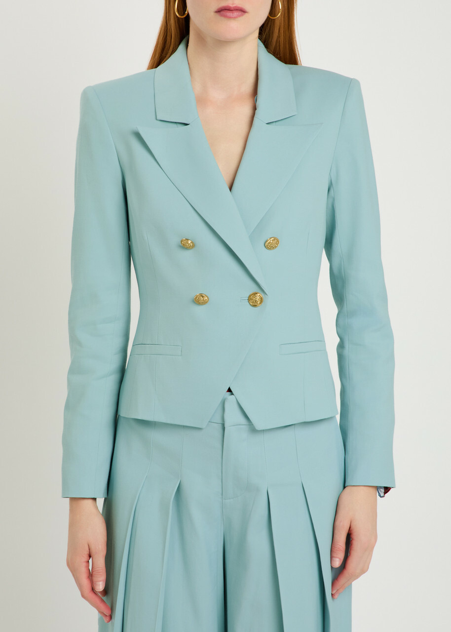Alice + Olivia Sable Double-breasted Cropped Blazer Blue