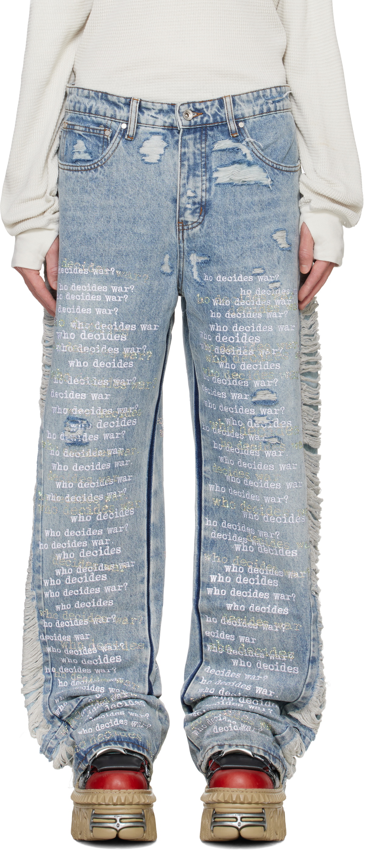 Who Decides War Blue Ultra Flare Scripture Jeans WHO DECIDES WAR 