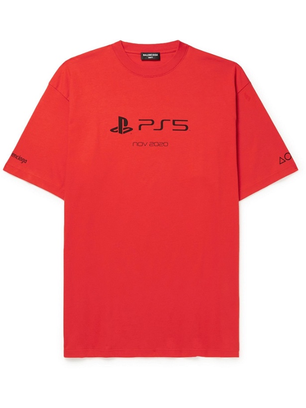 Photo: BALENCIAGA - PlayStation Printed Cotton-Jersey T-Shirt - Red