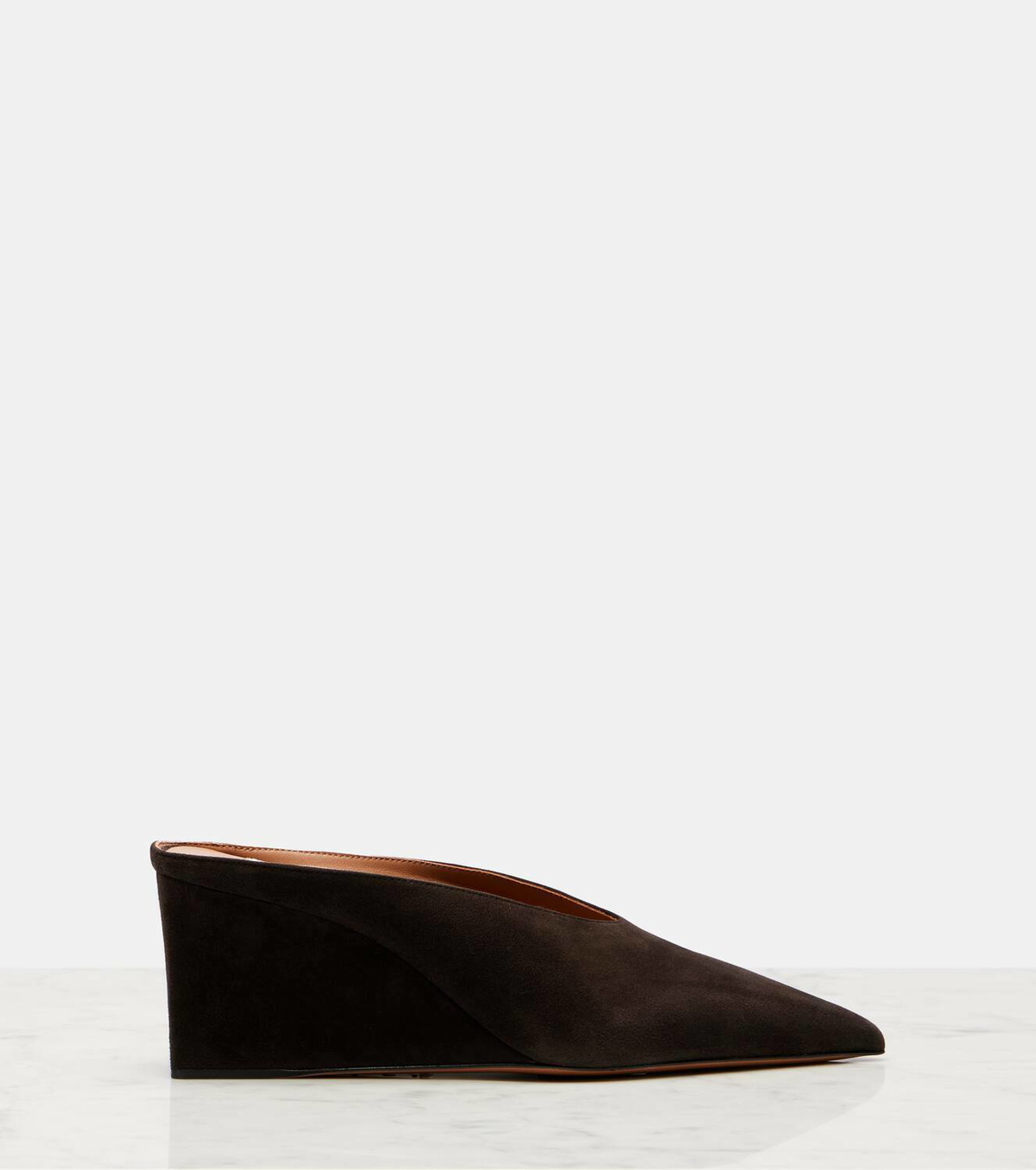 Alaïa Cube 75 suede wedge mules