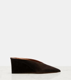 Alaïa Cube 75 suede wedge mules