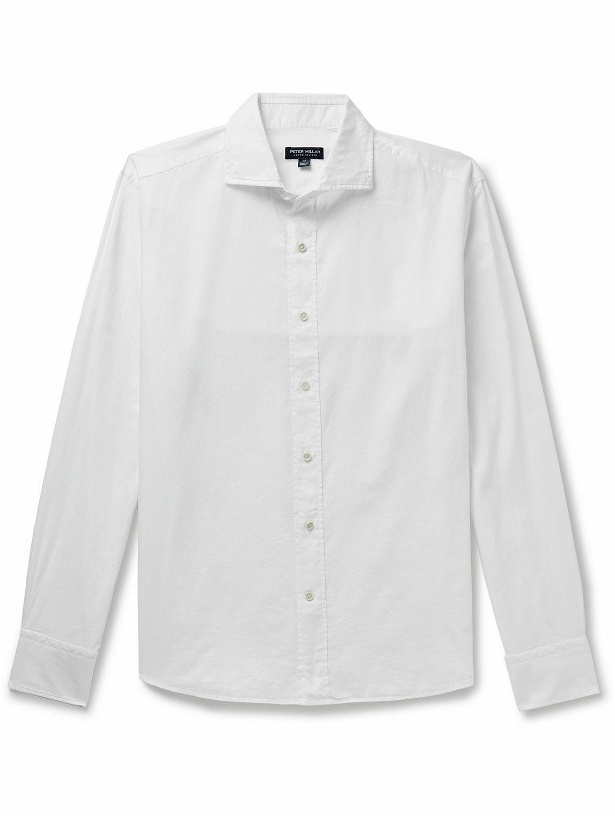 Photo: Peter Millar - Sojourn Cutaway-Collar Garment-Dyed Cotton-Poplin Shirt - White
