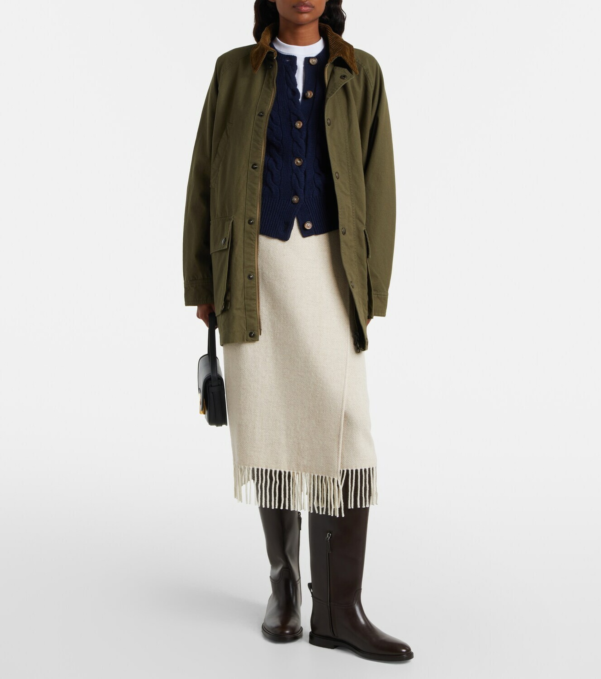 Polo Ralph Lauren Fringed herringbone wool-blend wrap skirt