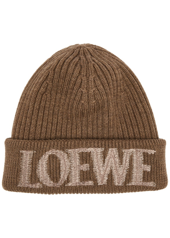 Photo: Loewe Logo-embroidered Ribbed Wool Beanie - Brown - One Size