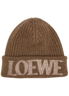 Loewe Logo-embroidered Ribbed Wool Beanie - Brown - One Size