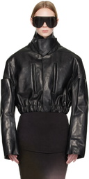 Rick Owens Black Tower Collared Mac Leather Bomber Jacket