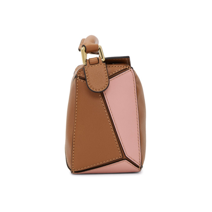 Loewe Tan and Pink Mini Puzzle Bag