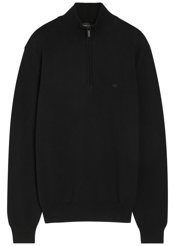 Photo: Emporio Armani Logo-embroidered Cotton-knit Jumper Black