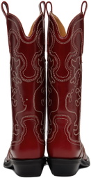 GANNI Red Mid Shaft Embroidered Western Boots