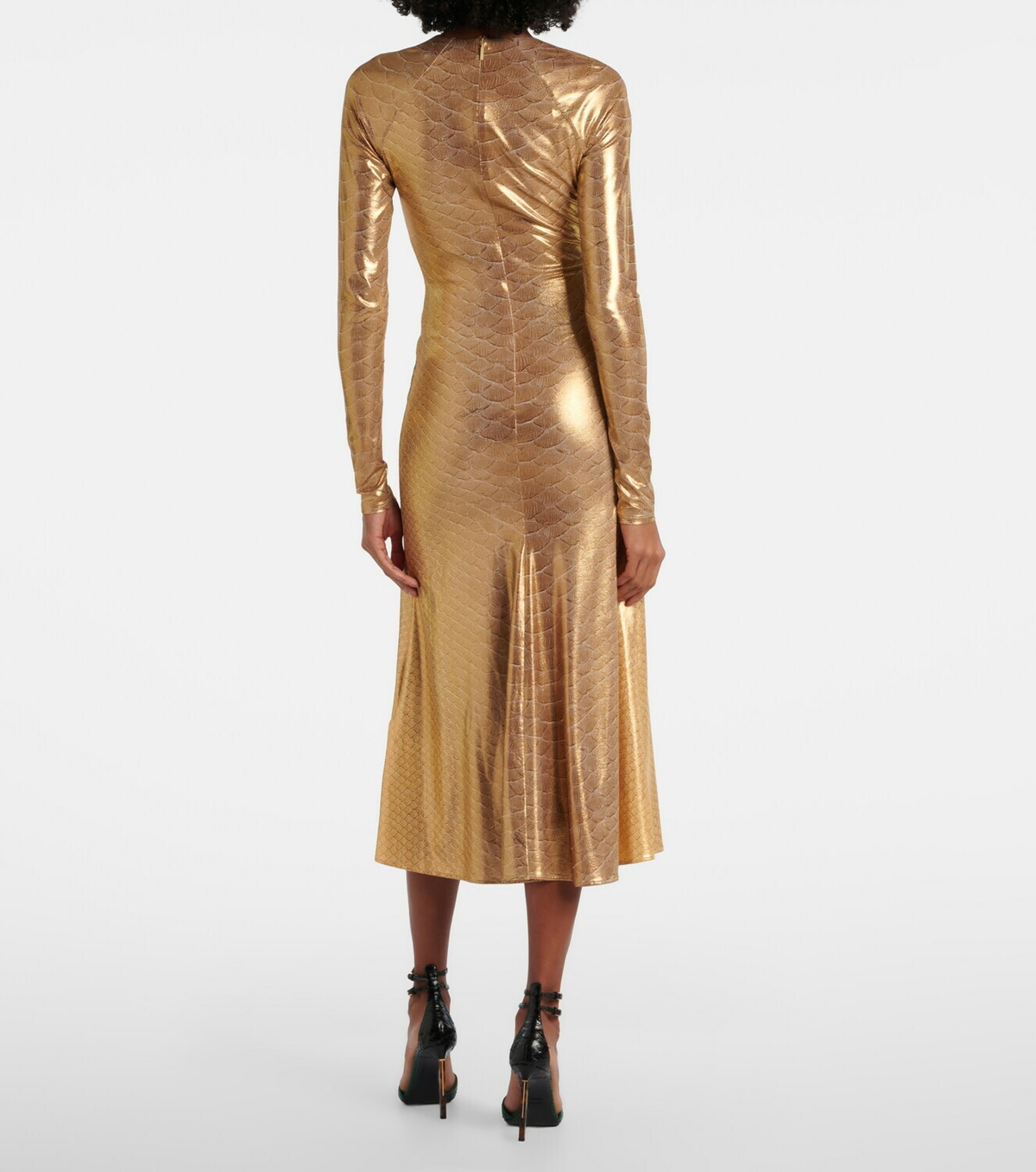 Roberto Cavalli Embellished snake-print midi dress