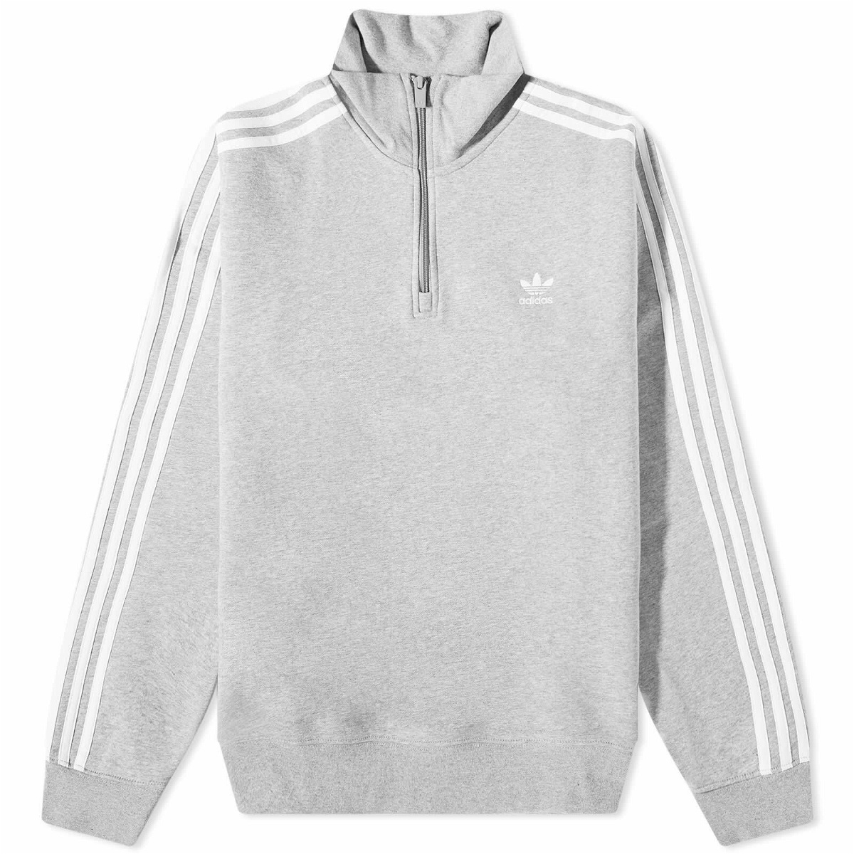 Photo: Adidas Men's 3 Stripe Half-Zip Sweat in Medium Grey Heather/White