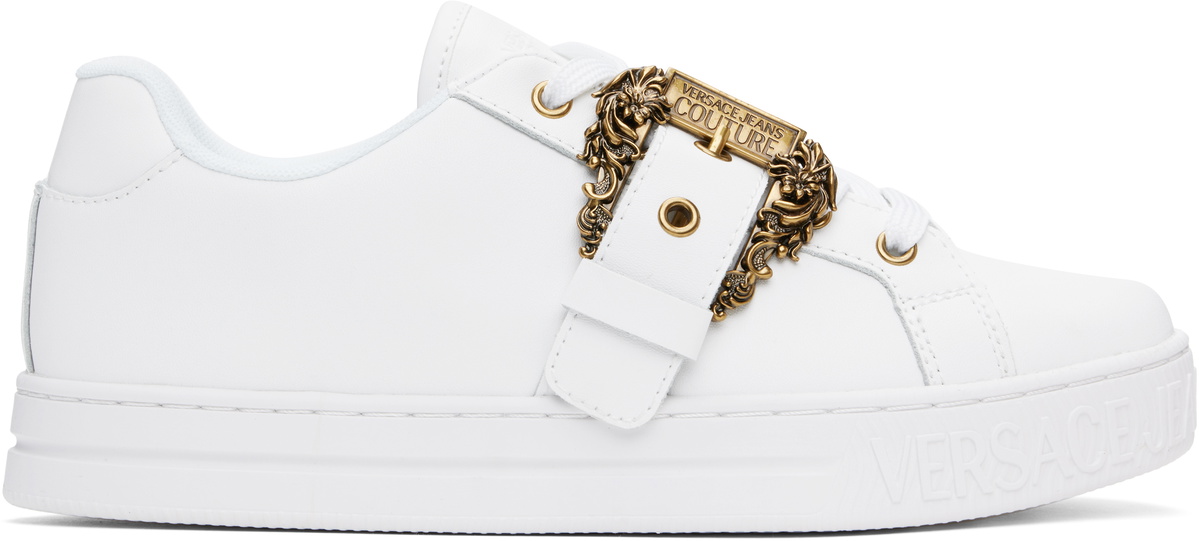 Versace Jeans Couture White Baroque Buckle Court 88 Sneakers