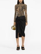 DRIES VAN NOTEN - Draped Pinstripped Wool Midi Skirt