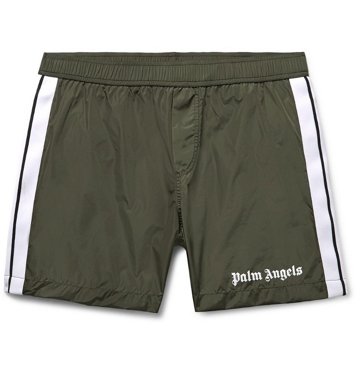 Photo: Palm Angels - Mid-Length Logo-Print Swim Shorts - Men - Army green