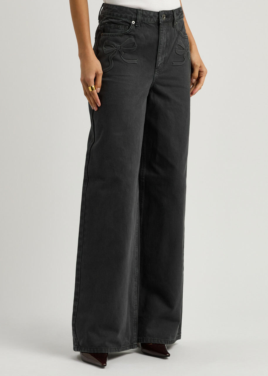 Self-portrait Bow-embossed Wide-leg Jeans Denim