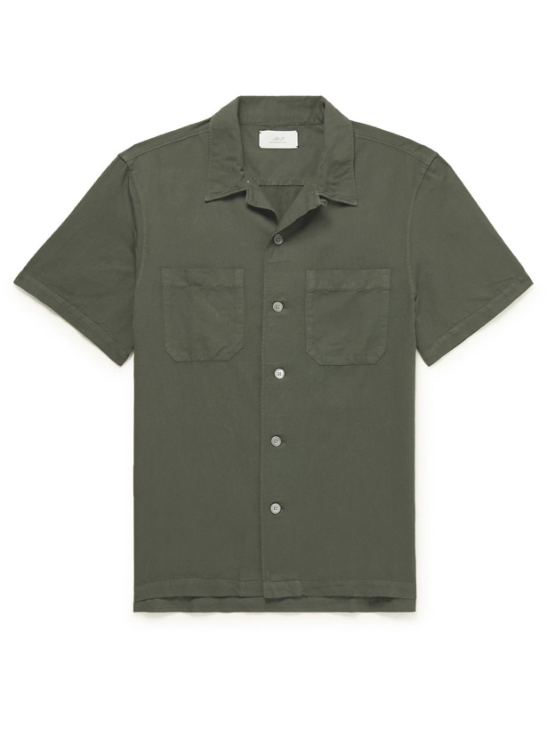 Photo: MR P. - Convertible-Collar Garment-Dyed Cotton and Linen-Blend Shirt - Green