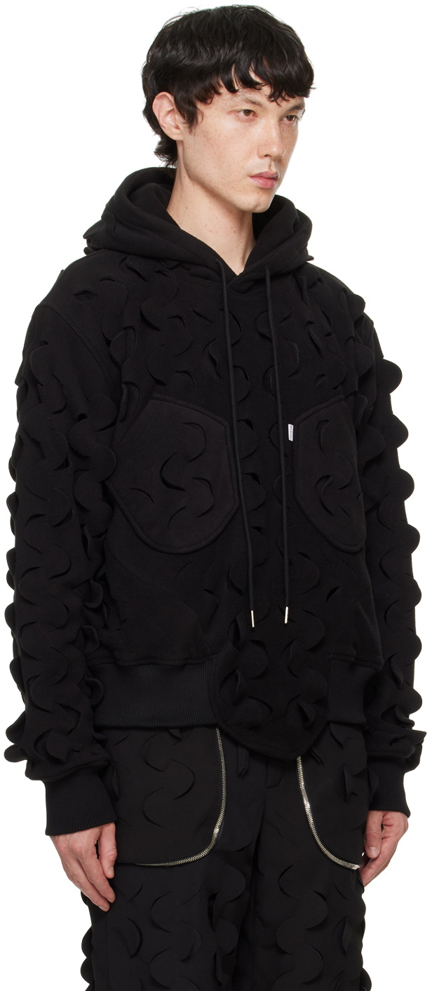Juntae Kim Black Laser Slashed Fleece Hoodie