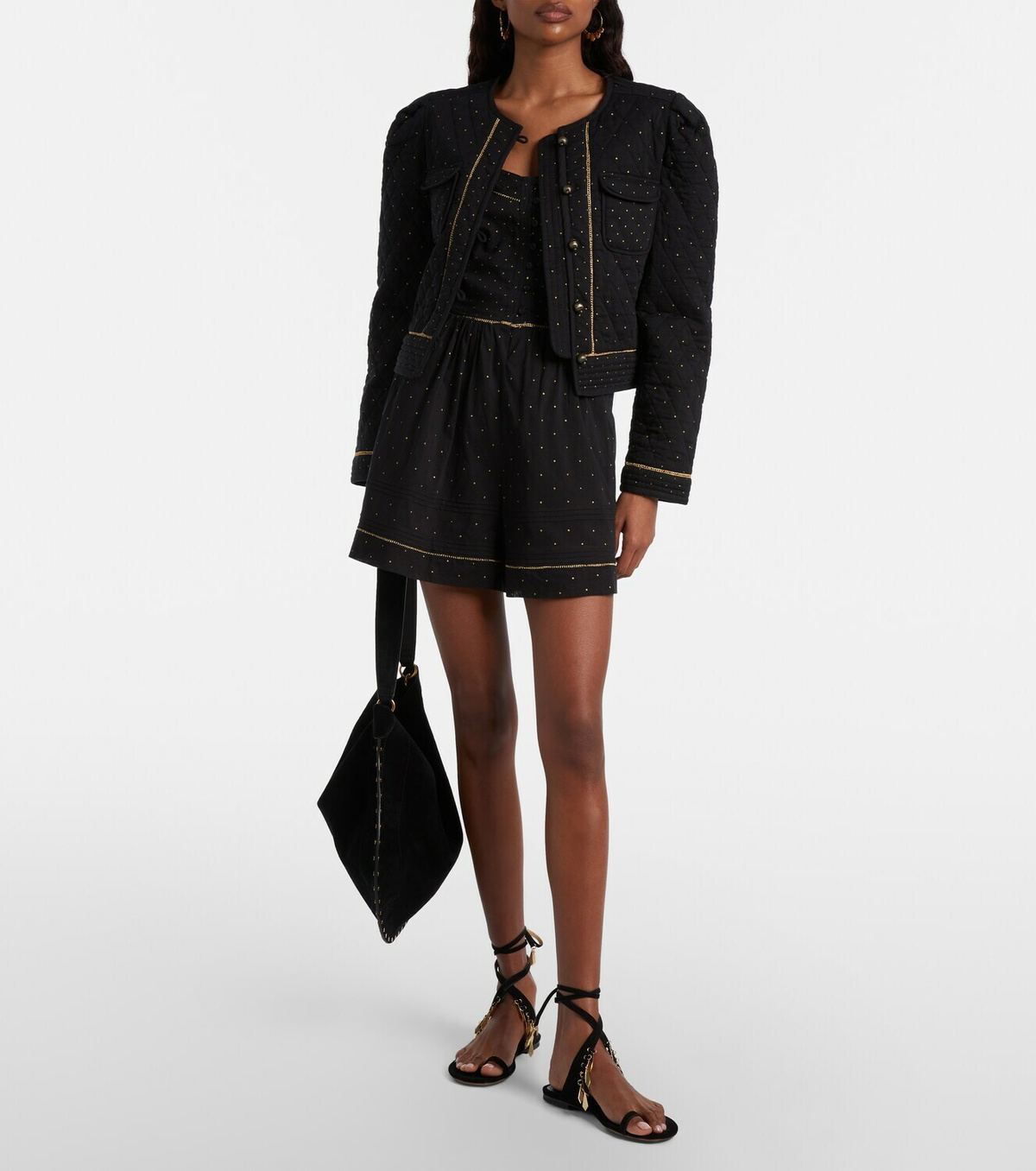 Marant Etoile Vania embellished cropped cotton jacket