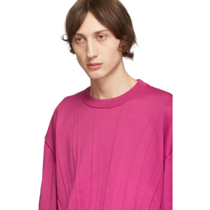 Issey Miyake Men Pink Wrinkle Knit Crewneck Sweater Issey Miyake Men