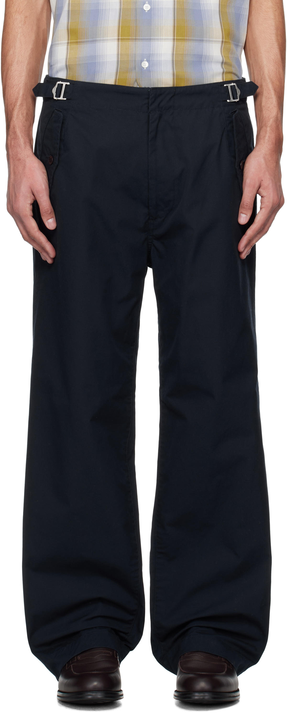 nanamica Navy Side Belt Wide Trousers Nanamica