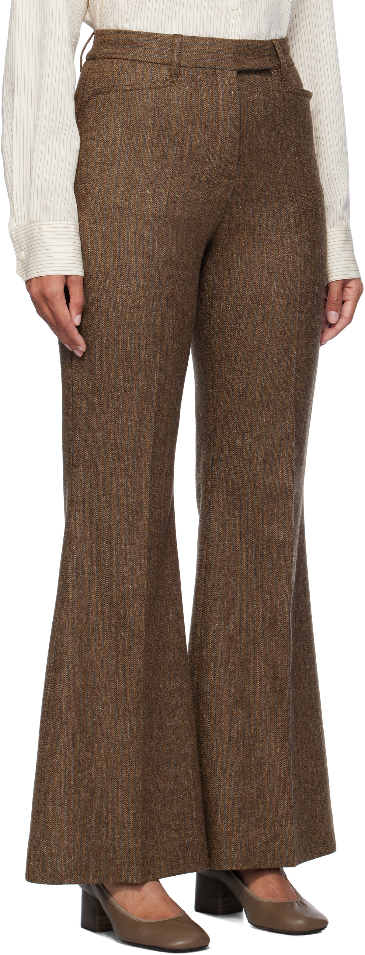 REMAIN Birger Christensen Brown Herringbone Flare Trousers