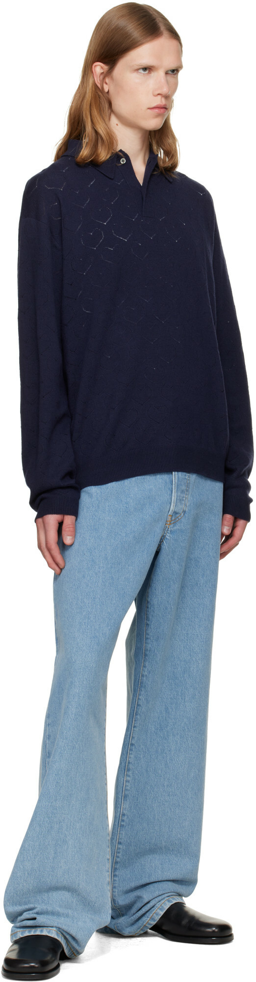vowels Navy Eyelet Polo