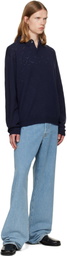 vowels Navy Eyelet Polo