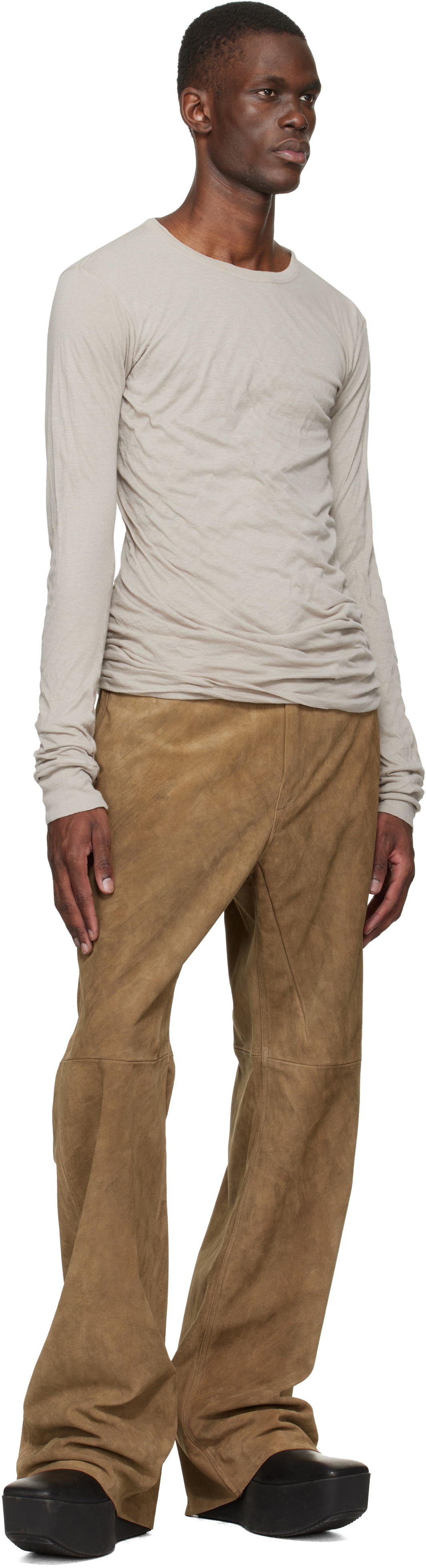 Rick Owens Brown Temple Geth Suede Pants