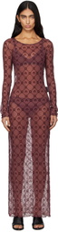 Marine Serre Burgundy Moonogram Mesh Flock Maxi Dress