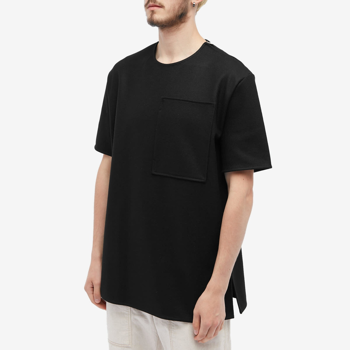 Jil Sander Men's Patch Pocket Zip T-Shirt in Black