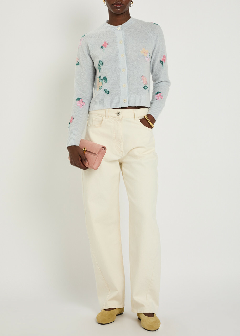 Bernadette Clemence Floral Wool-blend Cardigan Blue