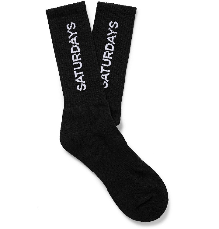 Photo: Saturdays NYC - Logo-Intarsia Cotton-Blend Socks - Black