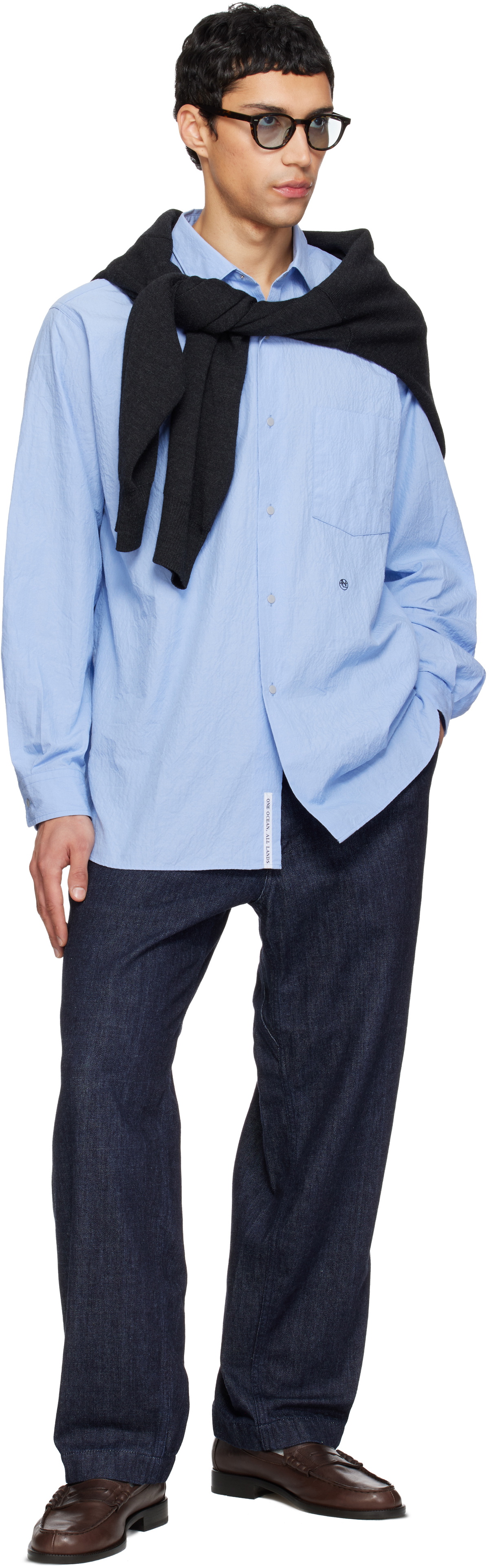 nanamica Blue Regular Collar Wind Shirt Nanamica