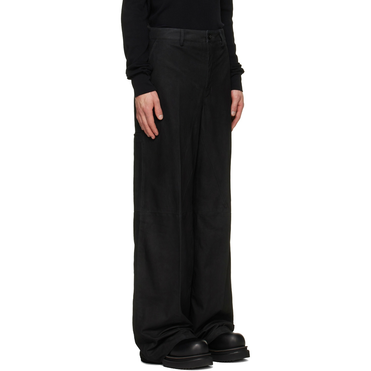 Rick Owens Black Tower Leather Work Pants